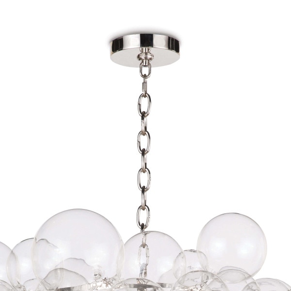 Polished nickel chain of a glass chandelier